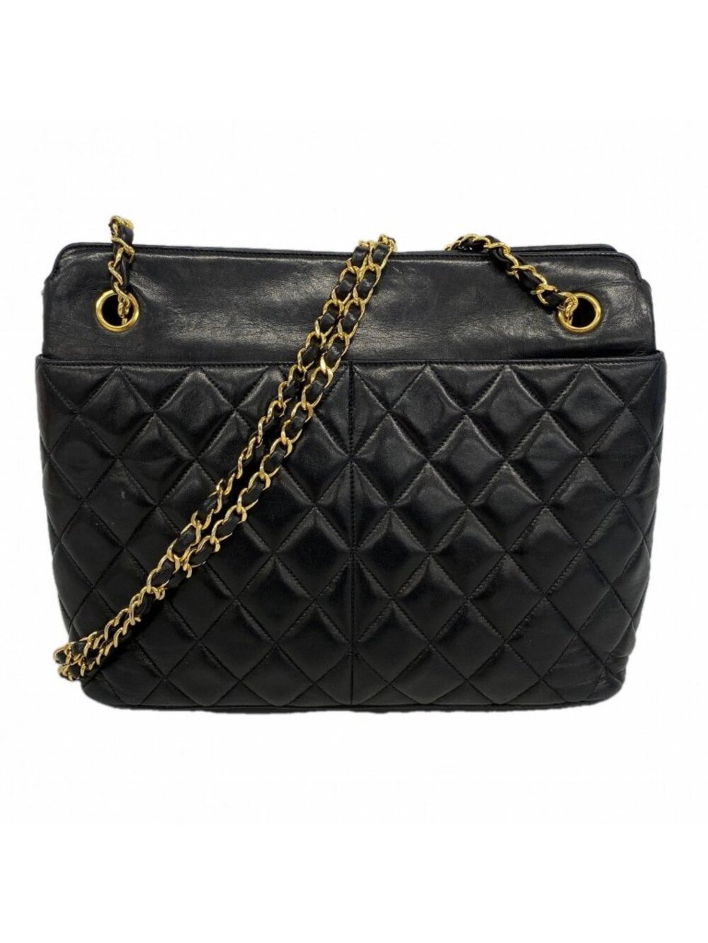 Chanel Shoulder Bag Quilted Lambskin Black Gold